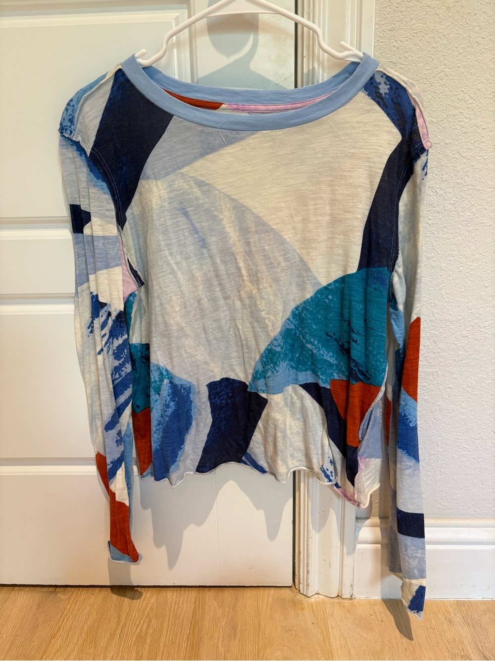 Maeve Abstract Colorblock Long-Sleeve Top in Blue, Teal & Rust
